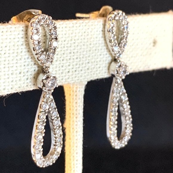 Sterling Silver 925 Cubic Zirconia Dangle Earrings, Post Backs, 1.5" Long - Picture 2 of 12